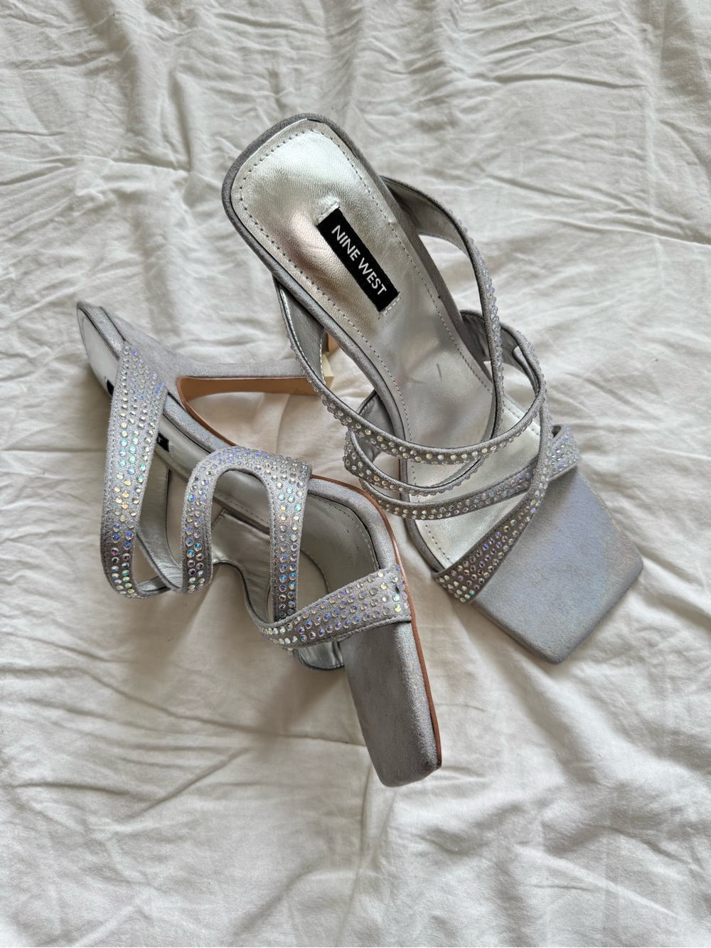 Nine West‎ ADYSON Silver Open Toed High Heels Women's Size 10 Pumps